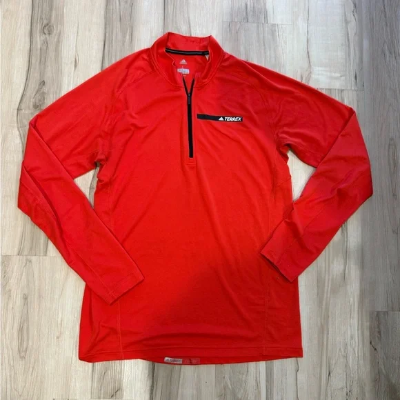 Men's Red Half-Zip Jacket / quarter zip long sleeve adidas terrex large - Picture 1 of 4